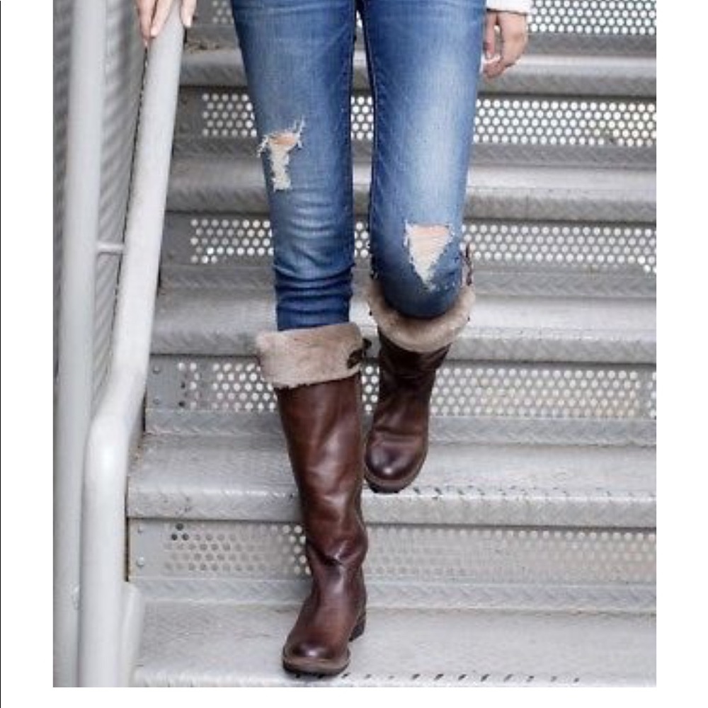 Frye “Mara Button” Genuine Shearling Boot OTK